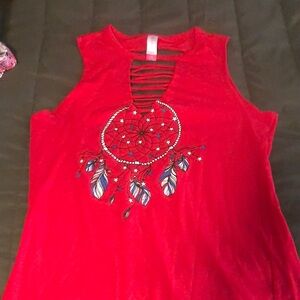 No Boundaries Red Embellished Cut Out Tank Top